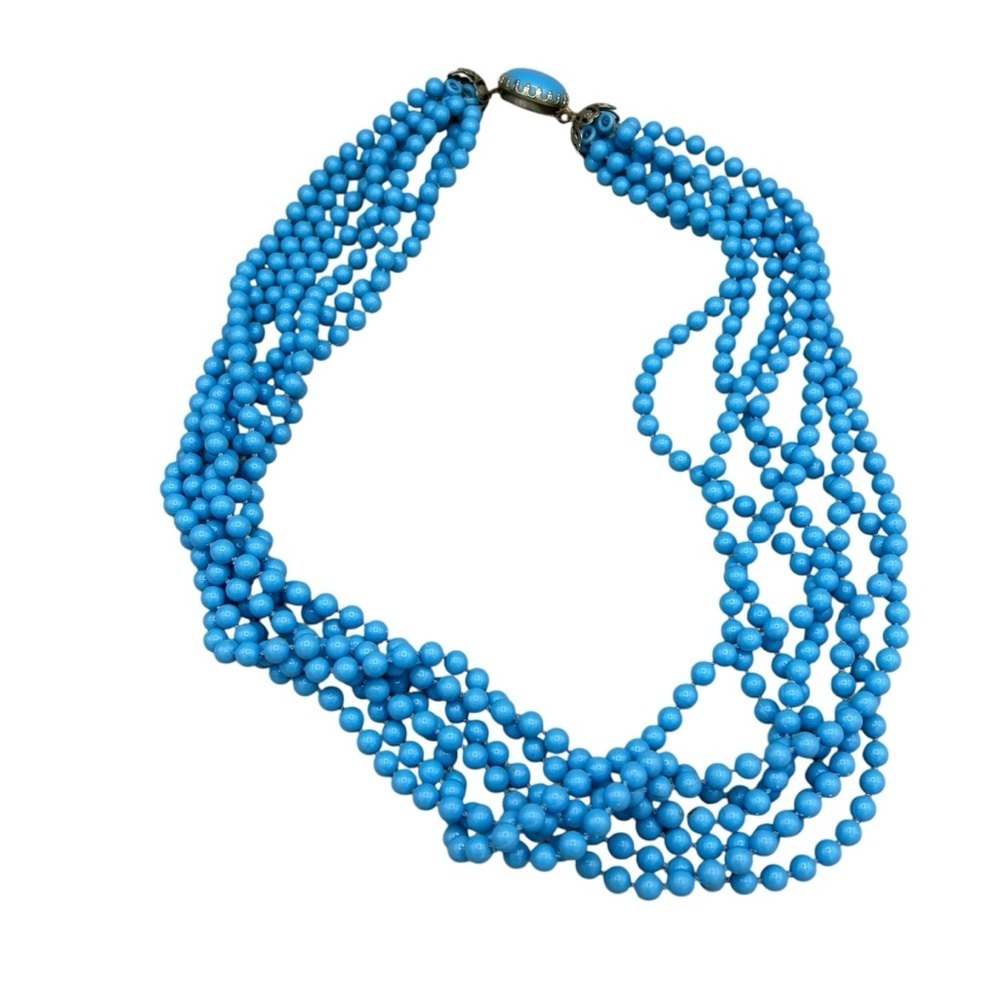 Vintage Blue Multi Strand Bead Necklace